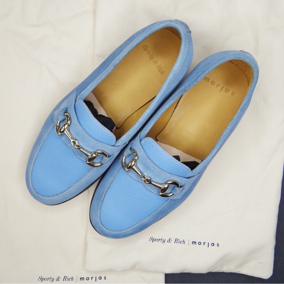 NEW Sporty & Rich x Morjas Sky Blue Leather & Suede Loafers Size 7 - Picture 6 of 11